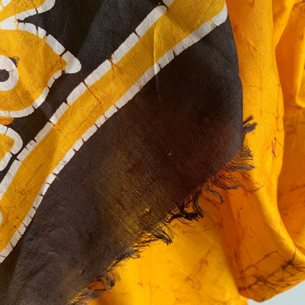 Patterned Tumeric Silk Sari / Shawl - image 5